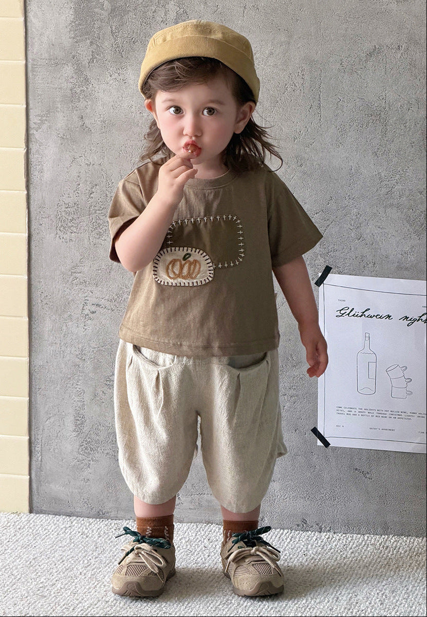 Cotton-Linen Short-Sleeve Tee & Lantern Pants Set – Breathable Two-Piece Outfit