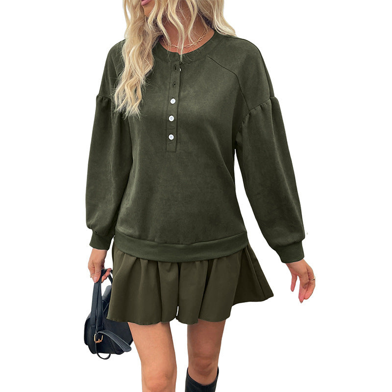Vintage Sweet Solid-Color Spliced Hoodie Dress – Long-Sleeve Casual Dress