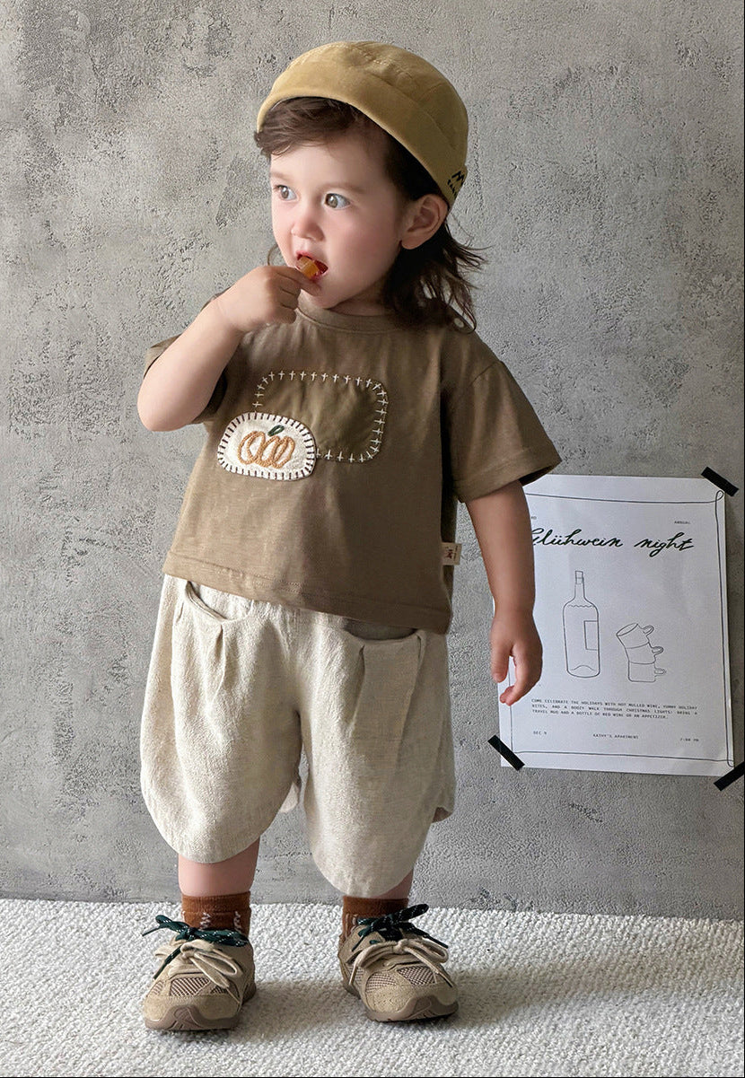 Cotton-Linen Short-Sleeve Tee & Lantern Pants Set – Breathable Two-Piece Outfit