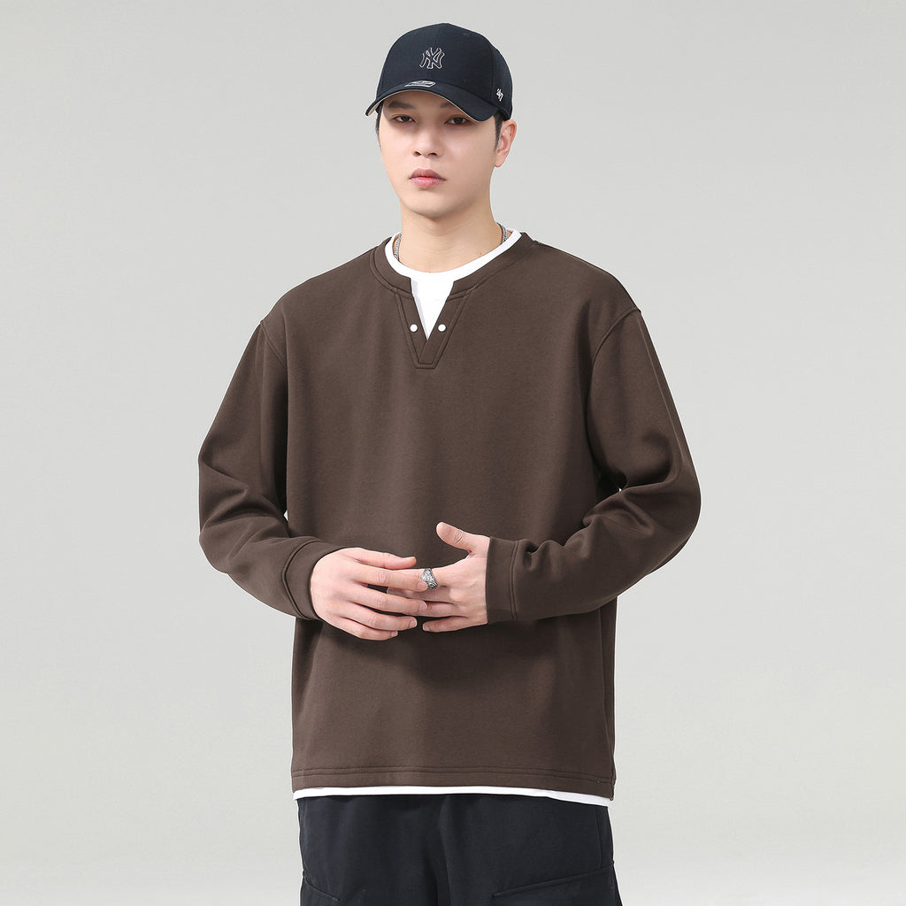 Men’s Long-Sleeve Henley Layered Top – Casual Button-Neck Shirt