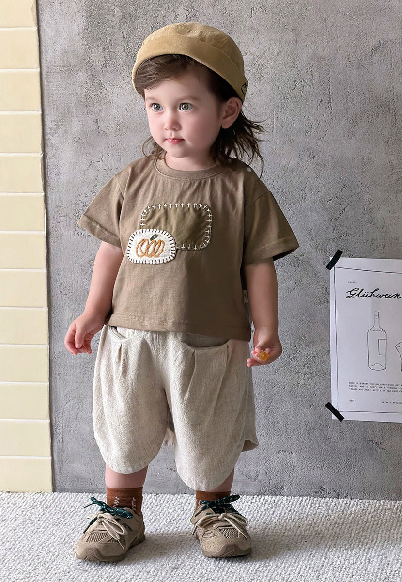 Cotton-Linen Short-Sleeve Tee & Lantern Pants Set – Breathable Two-Piece Outfit