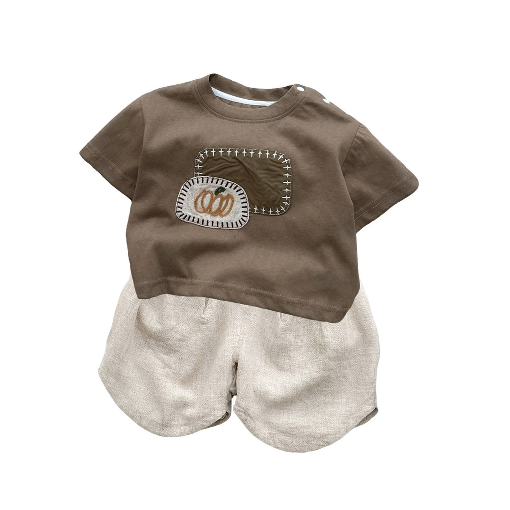 Cotton-Linen Short-Sleeve Tee & Lantern Pants Set – Breathable Two-Piece Outfit