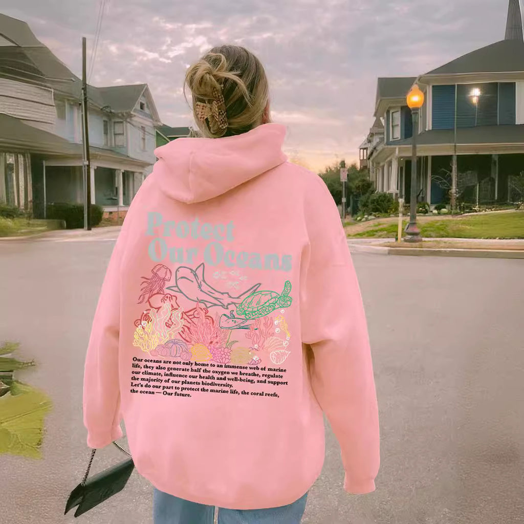 Women’s Letter Print Drawstring Hoodie – Kangaroo Pocket Sweatshirt