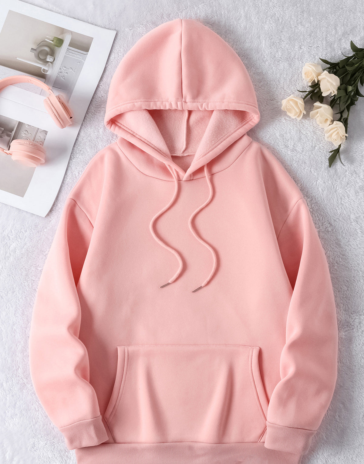 Women’s Letter Print Drawstring Hoodie – Kangaroo Pocket Sweatshirt