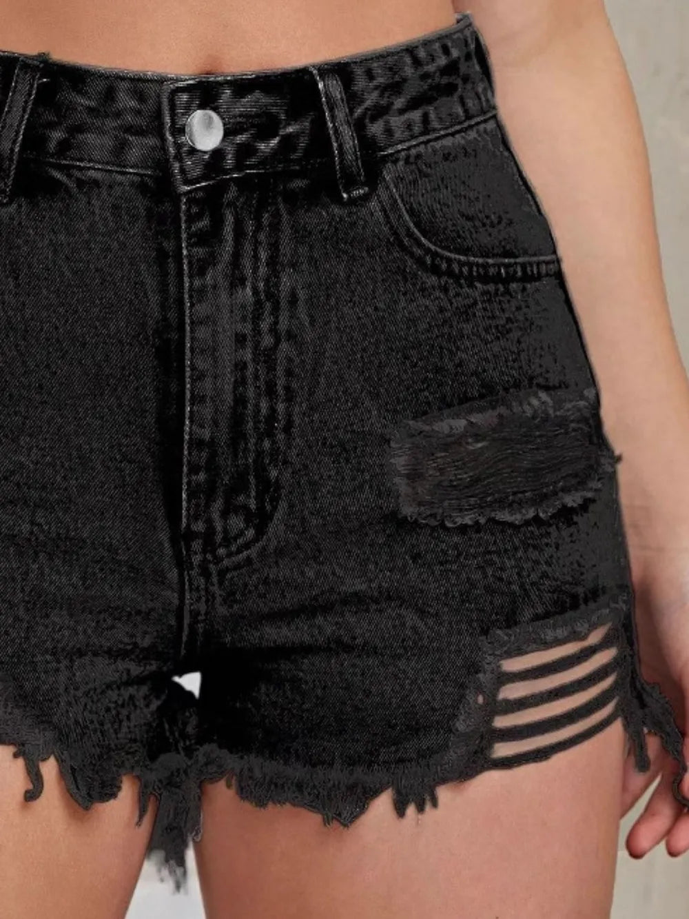 Women’s High-Waist Distressed Denim Shorts – Raw Hem