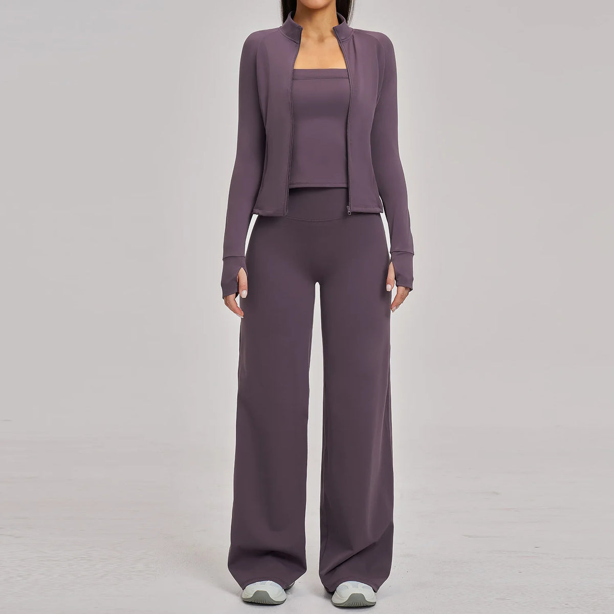 Women's 2/3-Piece Yoga & Fitness Set – Long-Sleeve Top, Sports Bra & High-Waist Flared Pants